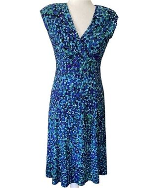 Chaps Cap Sleeve V Neck Jersey Knit Fit and Flare Dress Size S